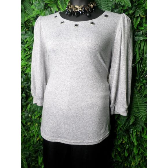 RETRELOGY Tops Women 2XL Gray Balloon Sleeve Blouse Stone Jeweled NWT 0013 - Picture 5 of 14